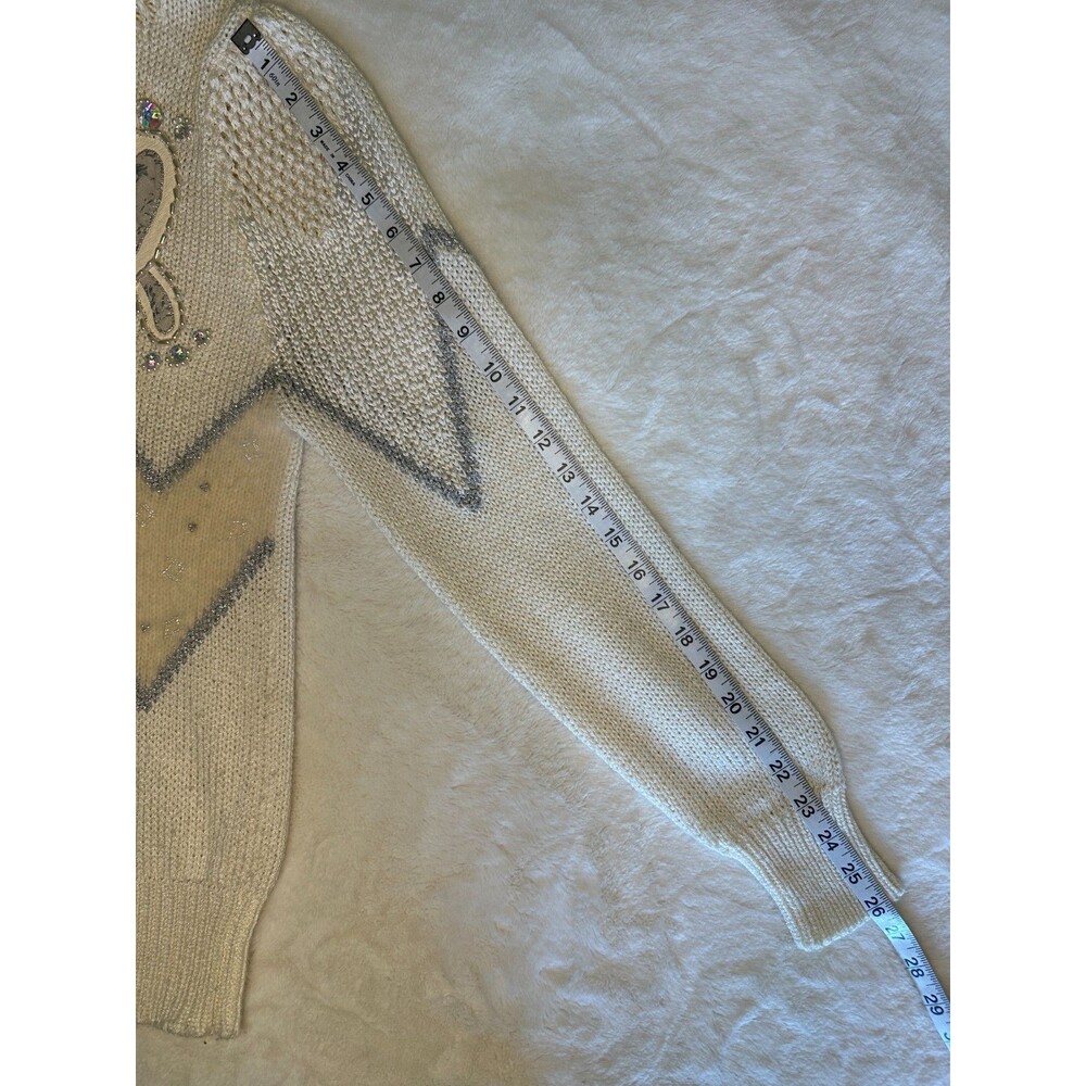 VNTG 80s Christine Women's M Sweater Beaded Embellished Cream Grandmacore Glam - Picture 7 of 10